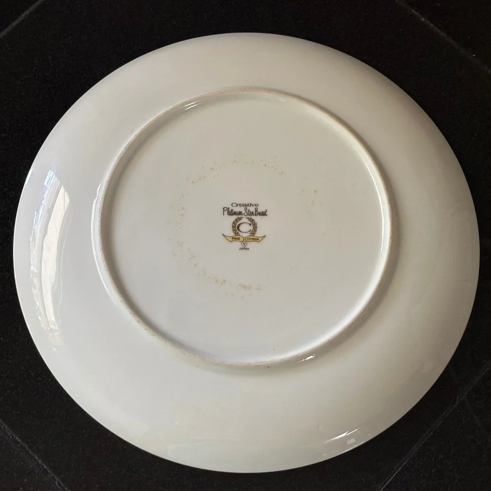 Creative Fine China Platinum Star Burst Dinner Plate Japan MCM Atomic 10.25 Inch